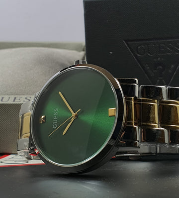 Guess Supernova Two-Tone Stainless Steel Green Dial Quartz Watch for Gents- Guess GW0010G2